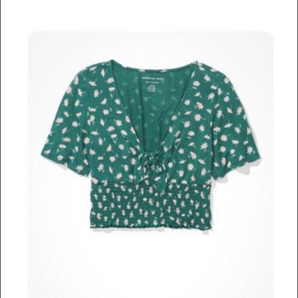 NWT AE floral smocked tie-front t-shirt - Picture 7 of 8